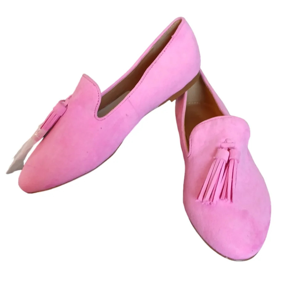 NEW J Crew Pink Microsuede Tassel Smoking Loafer.Flat size 6